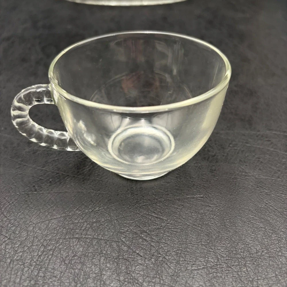 Vintage Federal Glass Homestead Snack Set 4 Plates 4 Cups Clear Wheat Pattern